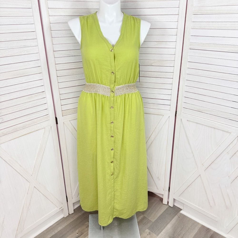 Stella & Julie Button Front Sleeveless Maxi Dress Lime Green Large‎